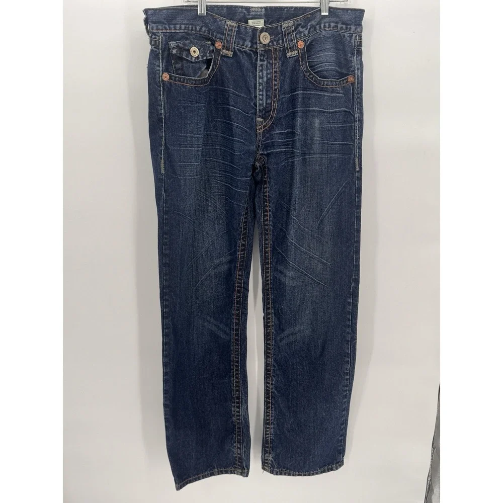 True Religion Section‎ Straight Super QT Contrast Stitch Blue Jeans Mens 36